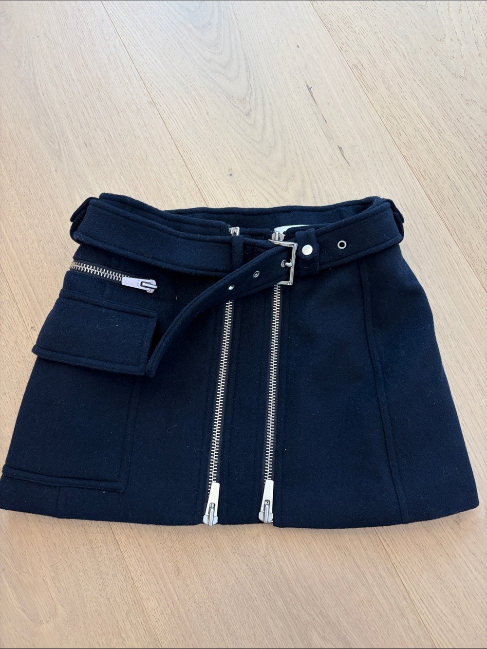 A.L.C. Black Mini Skirt with Double Front Zips and Belt